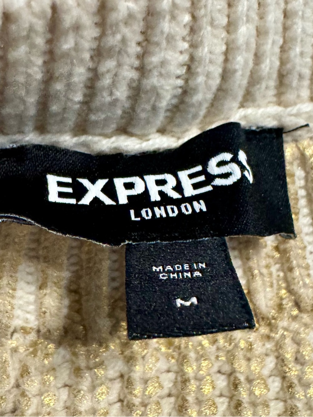 Express- Gold Shimmer - Ribbed Crewneck Sweater- Size Medium - Picture 2 of 2